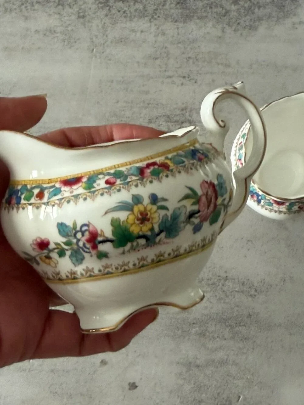 Vintage Coalport Ming Rose Scalloped Bone China Open Sugar Creamer Set England
